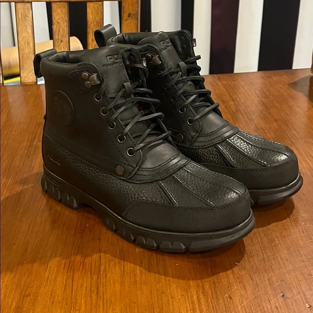 Polo Ralph Lauren Burson black leather Boots new Mens Size 8